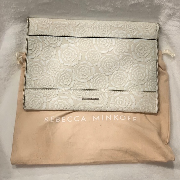 Rebecca Minkoff White and Tan Leather Floral Leo Clutch w/Dust Bag! - Picture 2 of 10